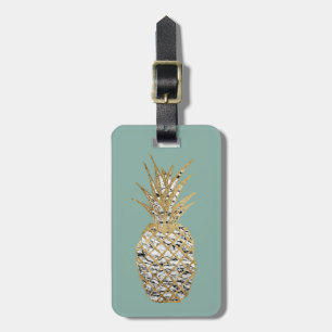 Modern Chic Marble Gold Pineapple Fruit Luggage Tag