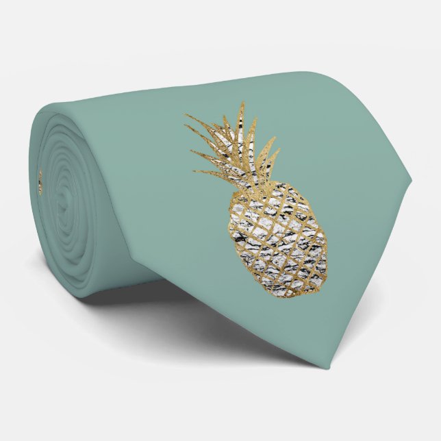 Modern Chic Marble Gold Pineapple Fruit Tie (Rolled)