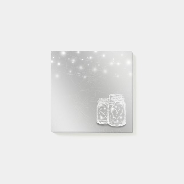 Modern Chic Mason Jars String Lights Silver Flower Post-it Notes (Front)