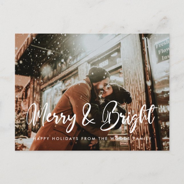 Modern chic Merry and Bright Christmas photo Postcard (Front)