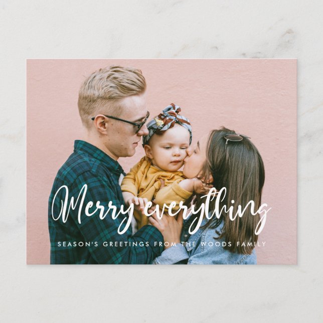 Modern chic Merry everything Holiday photo Postcard (Front)