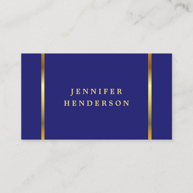 Modern chic midnight blue gold professional business card (Front)