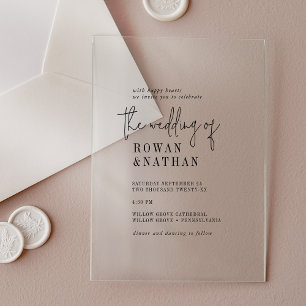 Modern Chic Minimal Black Simple Boho Wedding Acrylic Invitations