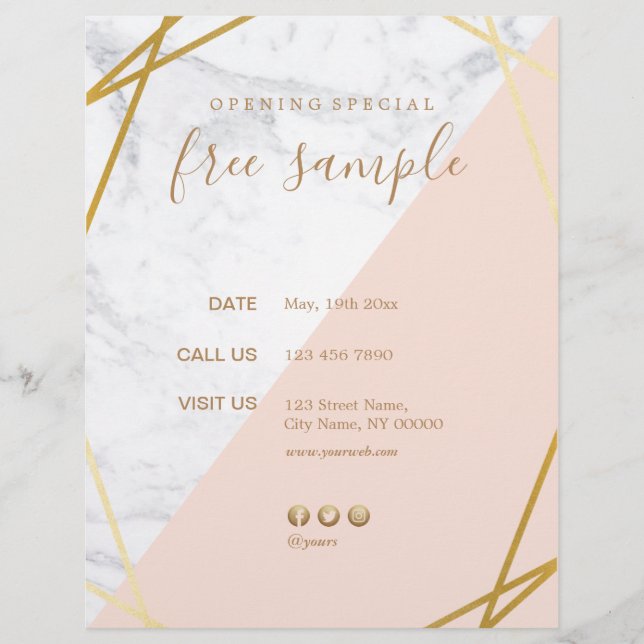 Modern Chic Minimal Geometric Marble Gold 8.5x11 Flyer (Front)