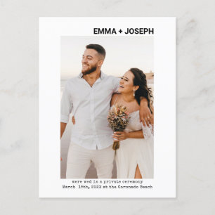 Modern chic minimal Just Married Photo Wedding Sav Announcement Postcard