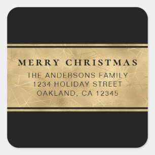 Modern Chic Minimalist Black Gold Christmas  Squar Square Sticker