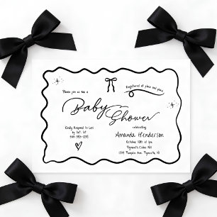 Modern Chic Minimalist Black White Bow Baby Shower Invitation