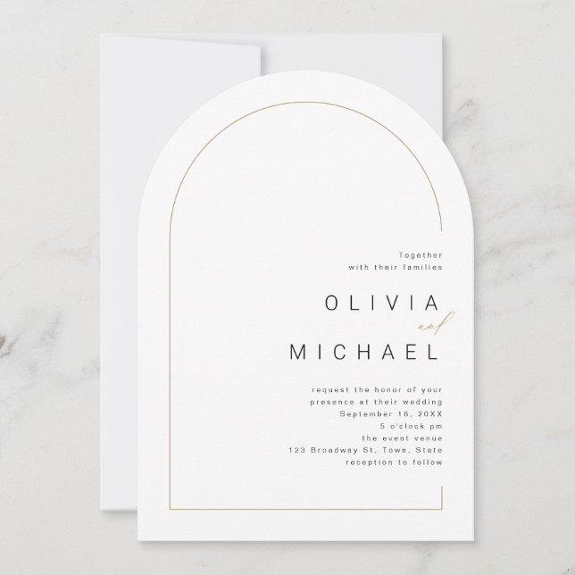 Modern chic minimalist photo arch wedding invitation (Front)