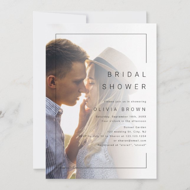 Modern chic minimalist photo bridal shower invitation (Front)