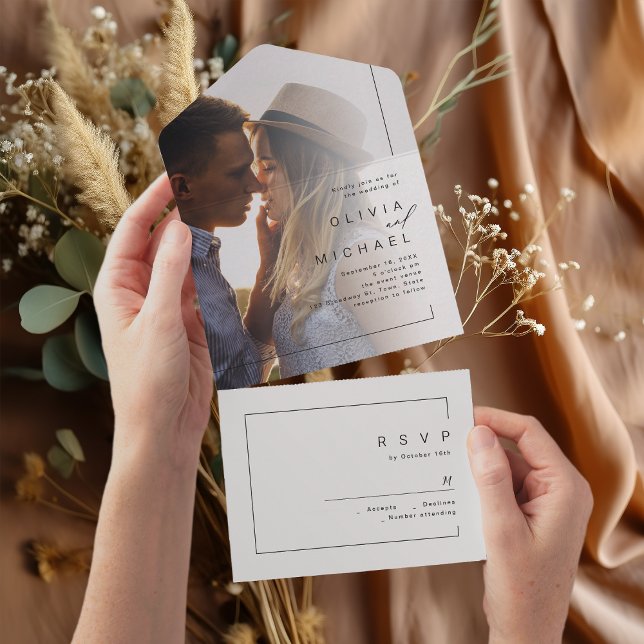 Modern chic minimalist photo wedding all in one invitation (Modern chic minimalist photo wedding all in one invitation)