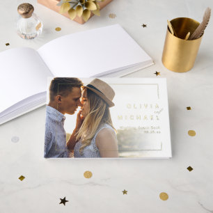 Modern chic minimalist photo wedding guest book