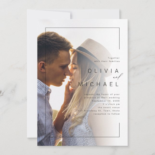 Modern chic minimalist photo wedding invitation (Front)