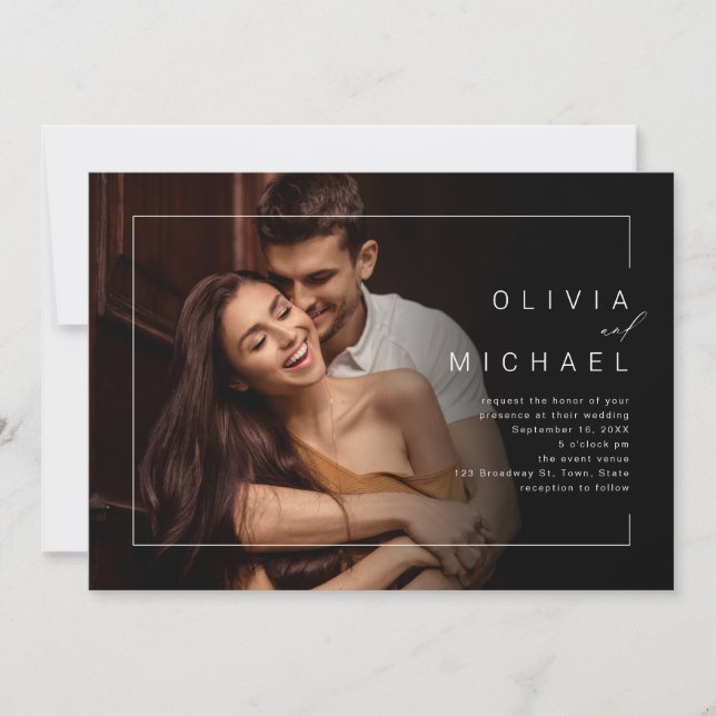 Modern chic minimalist photo wedding invitation (Front)