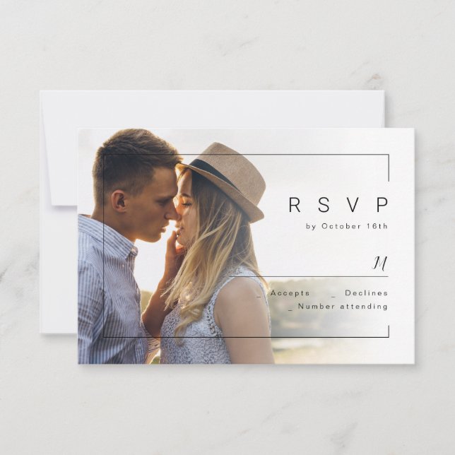 Modern chic minimalist photo wedding RSVP (Front)