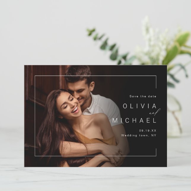 Modern chic minimalist photo wedding save the date (Standing Front)