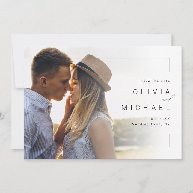 Modern chic minimalist photo wedding save the date (Front)