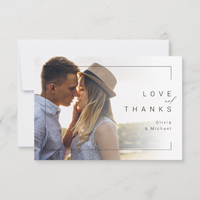 Modern chic minimalist photo wedding thank you (Front)