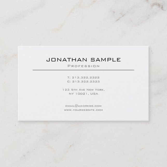 Modern Chic Minimalist Plain Professional Design Business Card (Front)