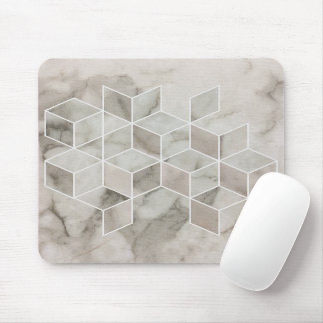 modern chic minimalist white marble geometric mouse mat (With Mouse)