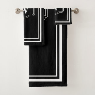 Modern Chic Monochrome Black and White Monogram Bath Towel Set