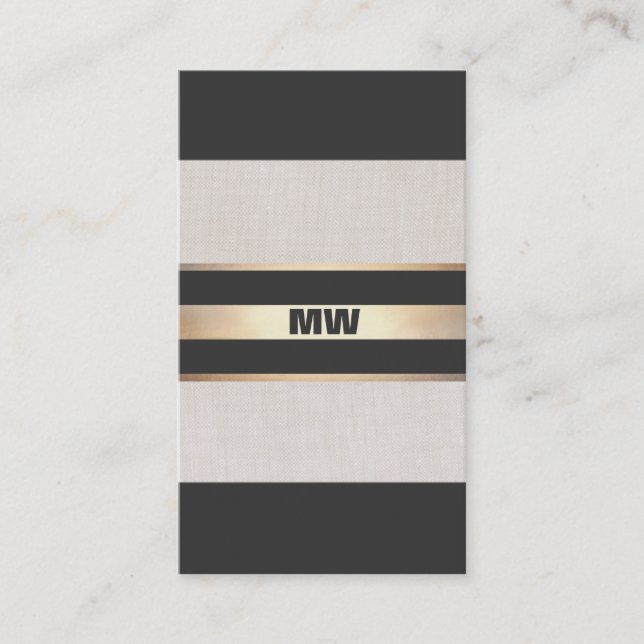 Modern Chic Monogram Black and Gold Stripes Business Card (Front)