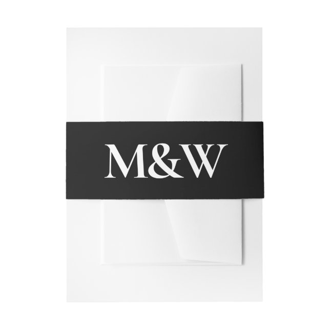 Modern Chic Monogram Black and White Wedding  Invitation Belly Band (Front Example)