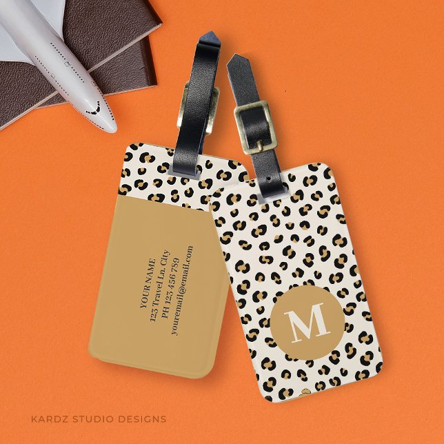 Modern Chic Monogram Luggage Tag (Personalize this monogrammed luggage tags with initial, name and information. Easily add to template)