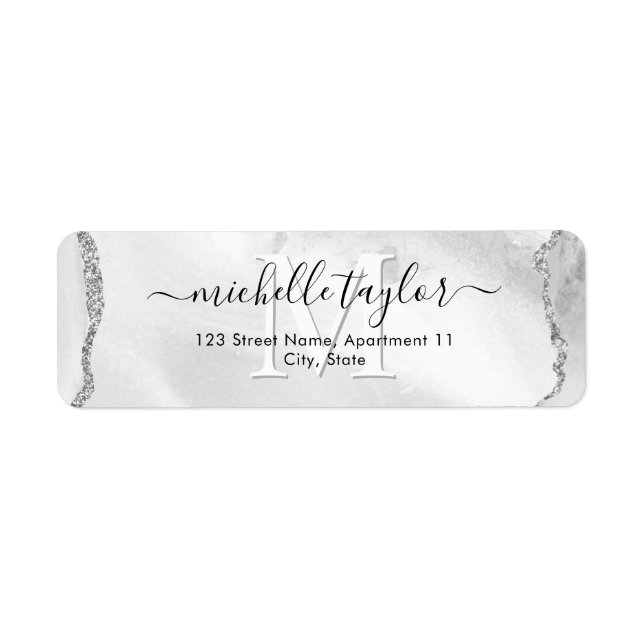 Modern Chic Monogram Marble Business Card Label (Front)