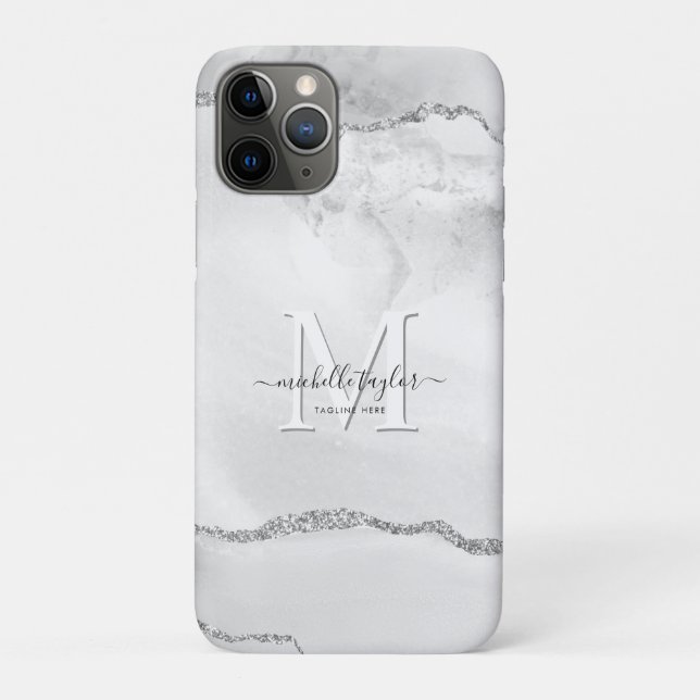Modern Chic Monogram Marble Business Card Pocket F Case-Mate iPhone Case (Back)