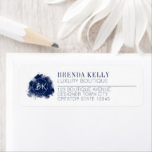 Modern Chic Monogram Navy & White Business Address