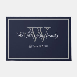 Modern Chic Monogram Script Name Wedding Welcome Doormat