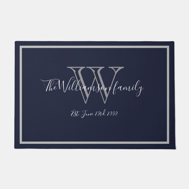 Modern Chic Monogram Script Name Wedding Welcome  Doormat (Front)