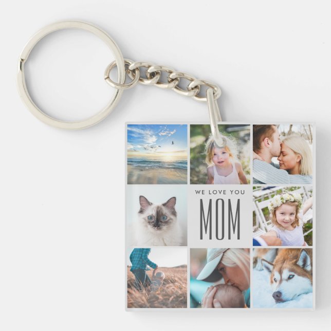 Modern Chic Mother's Day Mum Family Photo Collage Key Ring (Front)