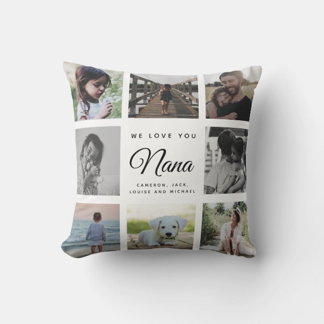 Modern Chic Mother's Day Nana Family Photo Collage Cushion (Front)