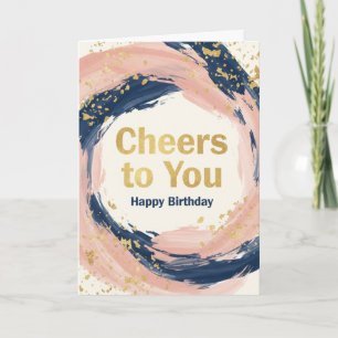 Modern Chic Navy and Blush Gold Splatter Birthday Card