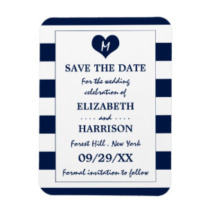 Modern Chic Navy and White Wedding Save The Date Magnet