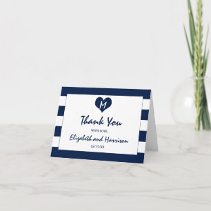 Modern Chic Navy Blue and White Wedding Thank You Card