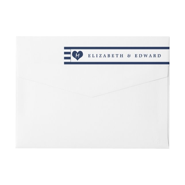 Modern Chic Navy Blue and White Wedding Wrap Around Label (Back)