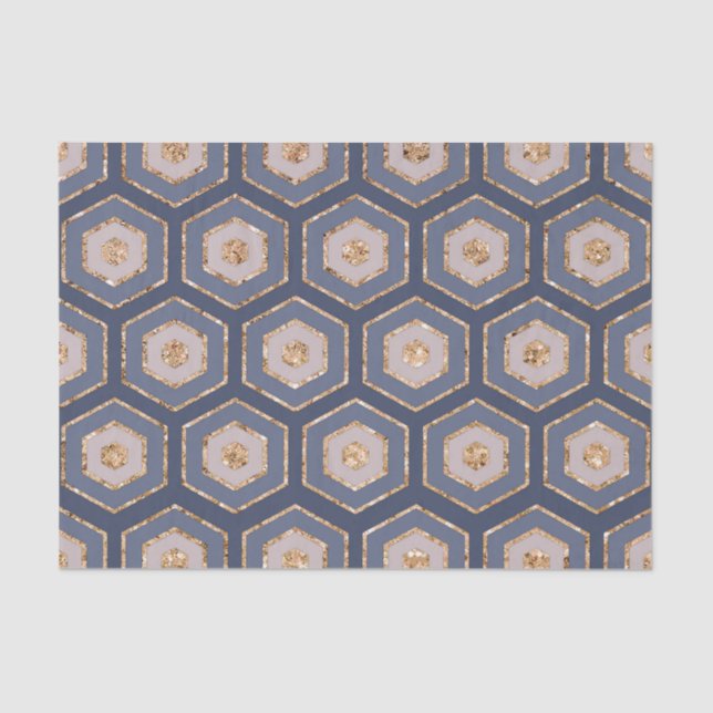 Modern Chic Navy Blue Gold Hexagon Geometric Tissue Paper (Front)