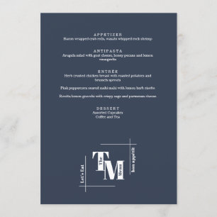 Modern Chic Navy Blue Minimal Wedding Thank You Menu