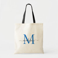Modern Chic Navy Blue Monogram Elegant Script Name