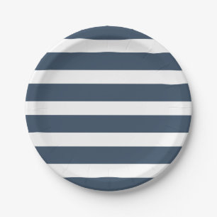 Modern Chic Navy Blue Stripe Birthday Party Paper Plate