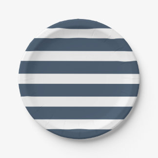 Modern Chic Navy Blue Stripe Birthday Party Paper Plate
