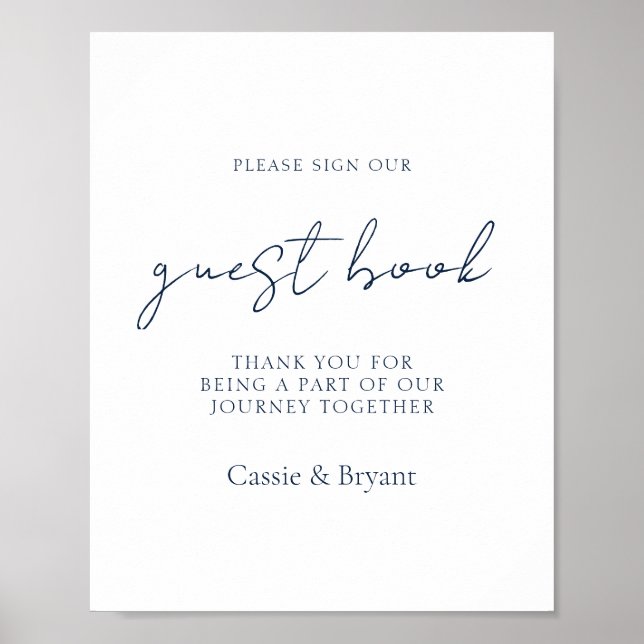 Modern Chic Navy Blue Wedding Guest Book Sign (Front)