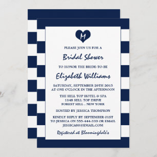 Modern Chic Navy Blue & White Bridal Shower Invitation