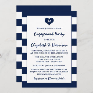 Modern Chic Navy Blue & White Engagement Party Invitation
