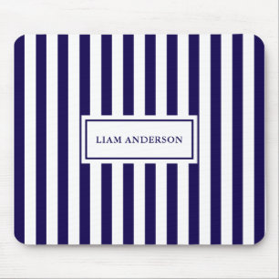 Modern Chic Navy Blue & White Vertical Stripes  Mouse Mat