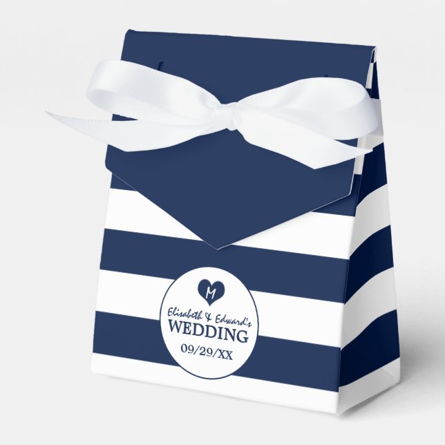 Modern Chic Navy Blue & White Wedding Favour Box (Front Side)