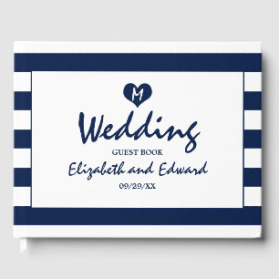 Modern Chic Navy Blue & White Wedding Guest Book