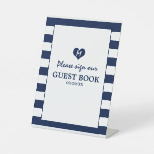 Modern Chic Navy Blue & White Wedding Pedestal Sign